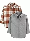 Simple Joys by Carter's Baby Jungen Langärmliges, gewebtes Hemd, 2er-Pack, Grau/Maronibraun Karo, 18 Monate