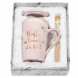 Joymaking Beste Freundin Geschenk Personalisierte Kaffeetasse mit Spruch - Beste Freundin der Welt, Geburtstagsgeschenk für 400ml Rosa Freundschaft