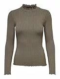 JdY Damen Dünnes Langarm Shirt Basic Rundhals Stehkragen Longsleeve Stretch Oberteil JDYFRANSISKA, Farben:Braun, Größe:L
