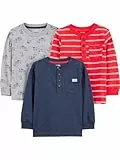 Simple Joys by Carter's Baby-Jungen Long-Sleeve, Pack of 3 T-Shirt, Grau Hunde/Marineblau Heidekraut/Rot Doppelstreifen, 4 Jahre (3er Pack)