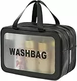 Q-WOOFF Kosmetiktasche，kulturtasche Damen，kulturbeutel Herren， Trocken- und Nasstrennung, tragbare wasserdichte Kulturtasche, Make-up-Tasche mit großer Kapazität, Aufbewahrungstasche (Schwarz, L)