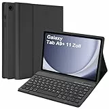 HOTLIFE Tastatur Hülle für Samsung Galaxy Tab А9+ 11 Zoll 2023(SM-X210/X215/X216B), Schutzhülle mit Automatischer Schlaf- und Weckfunktion, Magnetisch Abnehmbarer Tastatur mit QWERTZ Layout (Schwarz)