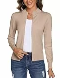 Aottori Damen Langarm Stehkragen Strickjacke Pullover Cardigan Reißverschluss Sweatshirt Casual Einfarbig Strickmantel Freizeit Jacket Outerwear Khaki S