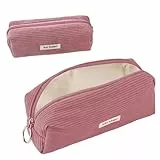 huoflame Federmäppchen Cord-Stoff – Großes Retro Mäppchen für Schule Büro Teenager Damen – Kosmetiktasche & Stiftetasche mit Reißverschluss, Rosa & Schwarz, Cord Mäppchen Geschenkidee (Rosa)