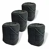 Bandagen fürs Pferd aus Fleece mit Klettverschluss - Fleecebandagen Pferd im 4er Set mit praktischer Aufbewahrungstasche (Pony, Schwarz)