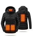 HEWINZE Beheizbare Jacke Damen mit kapuze,Warme Pufferjacke Damen mit akku 7.4V,Winterjacke für Outdoor Wandern Jagd Motorrad Camping