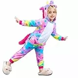 Onesie Einhorn Kostüm Schlafanzug- Einhorn Onesie Kostüm Kinder mit Kapuze, Tier Jumpsuit Hoodie KostüM Kind Cosplay Karneval Halloween Pyjama Weihnachten Party Kleidung Schlafoverall für Baby Mädchen