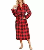 ENJOYNIGHT Bademantel Damen Flauschig Morgenmantel Kuschel Fleece Hausmantel Lang Warm Robe (Medium,Rot-Schwarz Kariert)