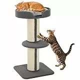 PawHut Kratzbaum Katzenturm 91 cm mit Sisalstämme, Plattform, Kissen mehrstöckiger Katzenkratzbaum, Kletterbaum, für mittelgroße Katzen, Grau