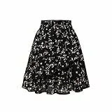 Damen Blümchen Rock Chiffon Volantrock Mit Rüschen Karneval Festlich Faltenrock Casualrock Elegant Knielang Rock Freizeitrock Böhmisch Röcke A Linie Sommerrock Mit Elasticher Rosa Beige Weiß XL XXL