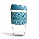 Neon Kactus mundgeblasener Tumbler Becher aus Borosilikatglas wiederverwendbare Kaffeetasse mit Deckel welcher und Thermohülle wiederverwendbarer Reisebecher mit Strohhalm