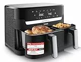 Tefal Dual Easy Fry Heißluftfritteuse Doppelkammer, 5,2/3,1 L Fassungsvermögen, zwei unabhängige Schubladen, 7 automatische Programme, energiesparend, schwarz, EY9018