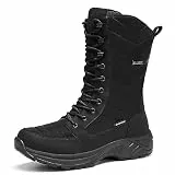 SHULOOK Winterstiefel Damen wasserdicht gefüttert Warm Winterschuhe Schneestiefel Reißverschluss rutschfeste Winterboots Hohe für Wandern Camping Stiefel Damen (Schwarz, 38)