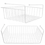 Tebery 2er Set Regaleinhängekorb Metall Hängekorb Schrankkorb Regal zum Einhängen Küchenschrank Kleiderschrank Unterregal AufbewahrungsKorb für Küche Büro Schrank Bad - Weiß