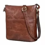 LEABAGS Leder Handtasche Damen I Premium Echtleder Umhängetasche I Damen Schultertasche I Damentasche I Tragetasche für Arbeit Uni Schule Freizeit I Größe M (24 x 23 x 6 cm) I Vintage Cognac