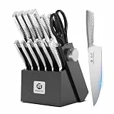 imarku Messerblock mit Messer 14 teilig, Scharfes Japanisches Hochwertige Messerset Kochmesser Küchenmesser Set mit Block Schärfer und Schere für Haushalt und Profis, Schwarz