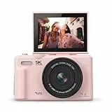 5k Digitalkamera für Fotografie, FHD WiFi 75MP Vlogging -Kamera, 3 Zoll 180 ° Flip -Screen Autofokus Kompaktkameras mit 18 -facher Zoom (Pink)