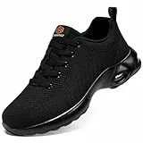 DYKHMILY Arbeitsschuhe Damen Bequeme Sicherheitsschuhe Leichte Schutzschuhe Luftkissen Arbeitsschuhe Sommer Handwerkschuhe mit Stahlkappe Sportlich Dämpfung Atmungsaktiv(Schwarz,35EU)