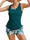 JASAMBAC Tankini Damen Bauchweg 3-Teiliger Bikini Set Push-Up-Bikinioberteil Und High Waist Badeshorts, Einfache Badebekleidung, Sport-Badeanzug, Badebekleidung FüR Schwimmbad, Strand