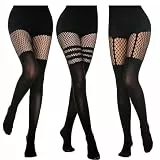 Generisch 3 Paar Damen Strumpfhose Muster, Netzstrumpfhosen Mit Hoher Taille, Schwarz Sexy Elastic Fishnet Stockings(3 Modelle)
