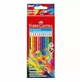 FABER-CASTELL 116512 - Buntstifte Set Dreikantform, 12 Farbstifte für Kinder und Erwachsene, bruchgeschützte Mine