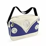 BRISA VW Collection - Volkswagen Schulter-Umhänge-Reise-Tasche-Freizeit-Bag mit VW T1 Bulli Bus Motiv (Bus Front/Blau/34cm)