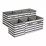 Amazon Basics zusammenklappbarer Aufbewahrungswürfel/Organizer aus Stoff mit Griffen, 26.6 x 26.6 x 27.9 cm, Weiß/Grau gestreift, 6 Stück