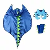 Dino Kostüm Kinder, Karneval Faschingskostüm Junge Mädchen Unisex, Dinosaurier Hoodie Tiere Umhang Halloween Tierkostüm Mit Maske, Ärmel 3pc Set (Dunkelblau)