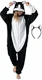 corimori Flauschiges Katzen-Kostüm für Erwachsene mit Haarreif | Karneval Kostüm Onesie für Damen, Herren | Körpergröße 160-170cm
