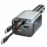 Aimtel Einziehbares Auto-Ladegerät, USB-Kfz-Ladekabel (2,6 Ft) und 2 USB-Anschlüsse, Auto-Ladegerät, kompatibel mit iPhone 17/17Air/Galaxy/Google/Huawei/Tablet