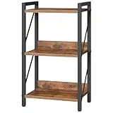 HOOBRO Bücherregal, Standregal, Leiterregal, freistehendes schmales Regal, Büroregal 3 Ebenen, offene Ablagen, für Wohnzimmer, Schlafzimmer, Büro, Küche, Rustikales Braun und Schwarz EBF71SJ01