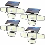 Peasur 4 Stück Solarlampen für Außen mit Bewegungsmelder, 318 LED Solarleuchten Aussen, IP65 Wasserdicht Solar Aussenleuchte für Garten Balkon Garage Zaun