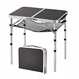 Relaxdays Campingtisch, klappbar, höhenverstellbar, HxBxT:60x60x40 cm, Aluminium, MDF, wetterfest, Gartentisch, schwarz
