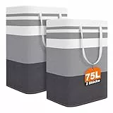 Rofhom 2er Set Wäschekorb,75L Groß Wäschesammler Faltbar Wäschekörbe Laundry Baskets mit Griffen Aufbewahrung für Badezimmer Wohnzimmer Kinderzimmer