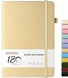 Smarpau Notizbuch A5, Hardcover Journal mit 80gsm 180 Seiten Dickes Papier, Tagebuch Leder, Notizblock für Erwachsene Arbeit, Schreiben, Notizen, Lernen, Reisen, 14.5 x 21 cm-Goldgelb