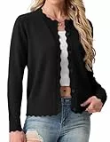 GRECERELLE Strickjacke Damen Kurz mit Rundhals und Knöpfen Leichte Langarm Cardigan Casual Wellenförmiger Rippensaum Strickjacken für Damen (Schwarz, XXL)