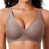 Ganado Damen BH Tiefem V-Ausschnitt Nahtloser BH Ohne Bügel Push Up BHS Bralette Soft Bequem BHS Bügellos Bustier (Hellbraun, L)