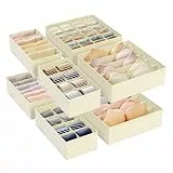 SONGMICS Unterwäsche-Organizer 8er Set, Schubladen-Organizer faltbar, Ordnungssystem Kleiderschrank, Aufbewahrungsbox Schrank, Stoffboxen Aufbewahrung, für BHs Socken Krawatten, beige RUS008M01