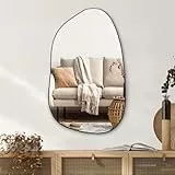 PERFNIQUE Asymmetrischer Spiegel 85 x 52 cm, Schwarz Unregelmäßiger Wandspiegel, Modernes Dekorativ für Wohnzimmer, Badezimmer, Schlafzimmer, Eingangsbereich