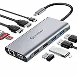Docking Station USB C, Dockingstation 3 Monitore, 11-1 Typ C Hub mit Ethernet, 2 HDMI, VGA, PD3.0, SD TF Card Slot, 4 USB Ports USB-C Adapter Kompatibel für MacBook & Windows