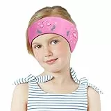 MoKo Schwimmen Stirnband, Neopren Schwimmband Ohrenband Wasserdichtes Kopfband Haarband mit Hohe Elastizität und Klettverschluss Ohrenschutz Band für Kinder Alter 3-9, M Größe, Rosa Strohhut Flamingo