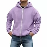 shownicer Hoodie Herren Zip Einfarbig Sweatjacke Oversize Kapuzenpullover mit Reißverschluss Sweatshirt mit Kapuze A Violett L