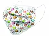GIMA - Gisafe Filtrierende Chirurgische Maske BFE  98%, zum Einmalgebrauch, 3 Lagen, Typ IIR, formbarer Nasenbügel, für Erwachsene, Macaronesmuster, MP der Klasse I, CE-Kennzeichnung, 10 Stücken