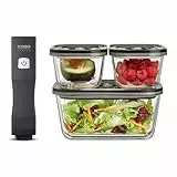 CASO Vacu OneTouch Eco-Set, Handvakuumierer inkl. 3 Vakuumbehälter aus Glas, 10 ZIP-Beutel und Food Manager Sticker, kabellos, bis zu 150 Minuten Laufzeit, aufladbar, Schwarz