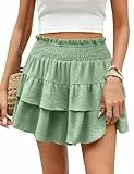 CMTOP Shorts Damen Sommer Kurz Hosenrock Casual Elastisch High Waist Kurze Hosen A-Linie Rüschen Sommershorts Minirock Skater Rock Strandshorts