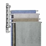 JSVER Handtuchhalter Edelstahl 40CM,180° Drehung Handtuchhalter mit 4 Armig Schwenkarm Handtuchstange mit Haken Platzsparend für Bad,Küche und Garderobe-Silber