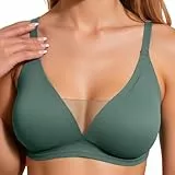 Bralette Damen Große Brüste Push Up - BH Damen Ohne Bügel Gepolstert Bustier mit Tiefem V-Ausschnitt und Tüll Design Klassische Soft BHS Bra Bequemer Unterwäsche Damenbh Büstenhalter