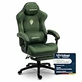 Dowinx Gaming Stuhl Ergonomisch mit Massage-Lendenkissen, Höhenverstellbare Kopfstütze, Verdicktes Sitzpolster, Ausziehbare Fußstütze, Verstellbare Armlehnen, Mikrofaser-Velours, 155° Neigbar, Grün