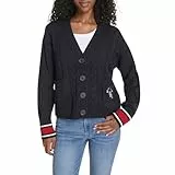 Tommy Hilfiger Damen Boxy Varsity Cable Cardigan Strickjacke, Sky Captain Multi, L