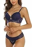 SHEKINI Damen BH Set Spitze BH Und String Push Up Bügel BH Abnehmbare Träger Sexy Unterwäsche Lingerie Tanga Dessous Sets